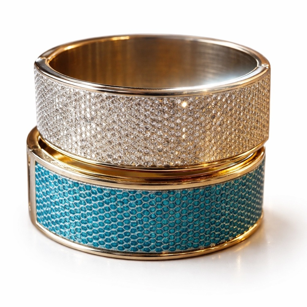 Shagreen Style Stackable Hinged Bangle Bracelet S… - image 1
